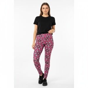 NWT LuLaRoe Legging Women One Size Pink Black Geometric Pattern Soft Comfortable